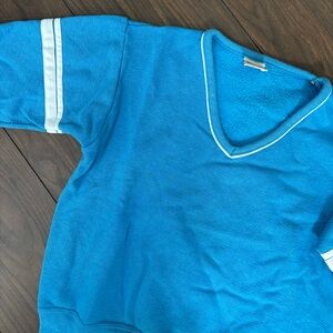 Blue V-Neck Vintage 80’s Women's Sweater with Contrast Trim